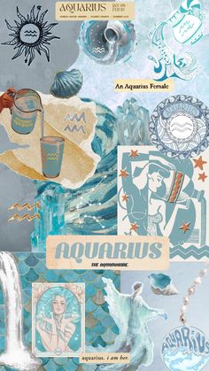 an aquarius collage with pictures and words