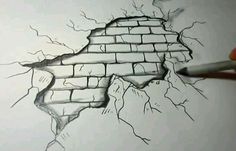 someone is drawing a brick wall with pencils