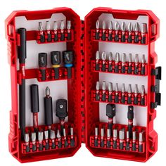 a red tool box filled with lots of tools