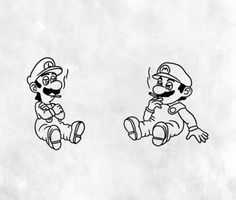 mario and luigi are sitting next to each other on the ground, one is holding a baseball