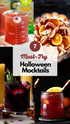 Halloween Mocktails Non Alcoholic Vampire Drinks, Summerween Drinks, Spooky Mocktail Ideas, Cool Mocktail Ideas, Drink Bar Non Alcoholic, Non Alcoholic Witches Brew, Vampire Mock Tails, Diy Halloween Mocktails, Spooky Mock Tails