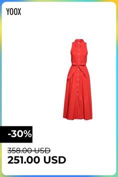 plain weave, belt, solid color, classic neckline, sleeveless, unlined, button closing, no pockets, stretch, shirt dress , Color: Red , Size: 2 Plain Weave, Long Dress, Size 2, Shirt Dress, Solid Color, Red, Color, Design