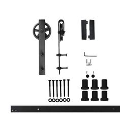 an assortment of hardware and fittings on a white background