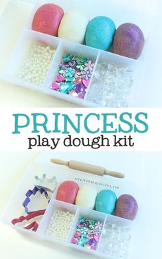 the princess play dough kit is filled with glitter and sprinkles to make it look