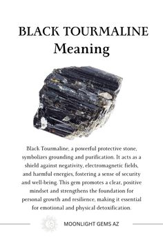 Embrace the protective energy of Black Tourmaline! This powerful gemstone, with its deep black color, acts as a shield against negative vibes and unwanted energies. Explore its unique energy, known for grounding, purification, and creating a sense of security. Pin now to invite the grounding vibes of Black Tourmaline into your life and experience its transformative power! 🖤✨ #BlackTourmaline #CrystalMagic #Protection #Grounding Tourmaline Crystal Meaning, Bind Runes, Tourmaline Meaning, Manifesting Board, Witch Spells, Banishing Spell, Healing Rocks