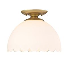 an image of a ceiling light with white glass shade on the bottom and gold trim