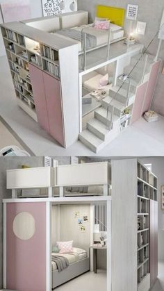 this is a loft bed with stairs to the top and bottom