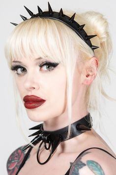 CHLOE CHAOS. - Headband.- Mixed Statement Spikes.- Size - 35cm /13.7” x 3cm/1.1”. With KILLSTAR Branding, 100% PU. Grunge Accessories, Dog Vests, Holster Bag, 2010 Fashion, Gothic Necklace, Punk Rave, Dark Heart, Dog Hoodie, New Launch