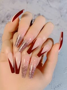 Nail Design Glitter, Burgundy Nails, Luxury Nails, Classy Nails, Bling Nails, Manicure E Pedicure