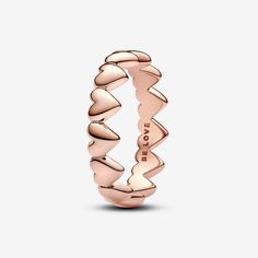 Give a gift from the heart with this 14k rose gold-plated ring. Expertly crafted with a row of hearts making up the band, this romantic design looks equally beautiful worn on its own or layered with contrasting Pandora rings. Give it as a gift for a meaningful way to express your love, or treat yourself to a piece you'll love wearing over and over. - Pandora Row of Hearts Ring - 14k Rose gold-plated unique metal blend - Sz. 7 Rose Gold Promise Jewelry For Valentine's Day, Adjustable Stackable Rose Gold Heart Ring, Valentine's Day Rose Gold Stackable Rings, Valentine's Day Adjustable Rose Gold Stackable Rings, Adjustable Pink Gold Jewelry For Anniversary, Adjustable Pink Gold Jewelry For Anniversaries, Rose Gold Stackable Heart Ring For Valentine's Day, Rose Gold Heart-shaped Stackable Rings, Adjustable Rose Gold Jewelry For Valentine's Day