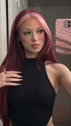 Lavender Hair Dye Underneath, Hair Color Ideas 2023 Trends Long Hair, Dark Colorful Hair Ideas, Colored Hair With Blue Eyes, Red Hair With Light Red Front Pieces, Strawberry Blonde Black Hair, Cute Hair Colors 2023, Fun But Subtle Hair Color, 2023 Wavy Hair Trends For Women