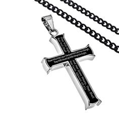 Isaiah 40:31 Jewelry Black Cross Necklace Bible Verse, Stainless Steel with Chain Personalized Black Spiritual Necklaces, Personalized Spiritual Black Necklaces, Black Spiritual Chain Necklace, Spiritual Black Chain Necklaces, Spiritual Black Chain Necklace, Personalized Black Cross Pendant Necklace, Black Engraved Cross Necklace Gift, Engraved Black Cross Necklace As Gift, Engraved Black Cross Necklace For Gift