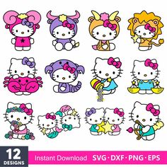 hello kitty clipart set with different colors and sizes