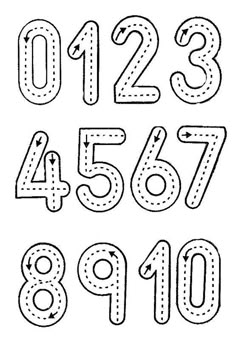 the numbers are drawn in different styles and sizes, including one for each digit number