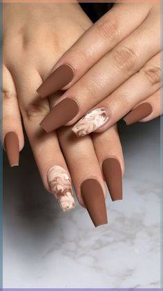 Multicolor  Collar    Color Nails Embellished   Nail,Hand & Foot Care Uñas Color Cafe, Wave Nails, Brown Acrylic Nails, Brown Nails Design, Nude Nail Designs, Short Nails Art, Fall Nail Art, Brown Nails, Autumn Nails