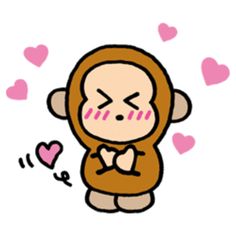 a drawing of a monkey with hearts around it's eyes and hands on his chest