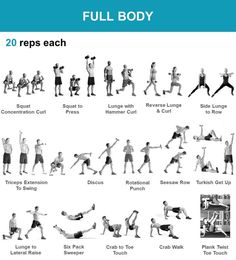 the full body workout chart shows how to do exercises for each individual's body