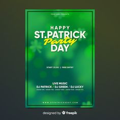 a st patrick's day party flyer with shamrocks on the front and green background