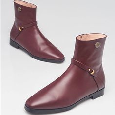 Nib Gucci Women's Burgundy Leather Zip Up Ankle Boots Eu 37 / Us 7 $1100. 100% Authentic Made In Italy New With Tag, Never Used These Shoes Come With Tags, Cards, Dust Bags, And Box Vintage Bordeaux Leather Oval Enamel Detail With Metal Double G Strap Detail Side Zip Closure Heel: 1" Women's Size: Eu 37 (Insole Length 10") Gucci Ankle Boots, Patent Leather Booties, Pointed Boots, Gucci Boots, Buckle Booties, Black Suede Ankle Boots, Black Combat Boots, Gucci Leather, Brown Ankle Boots