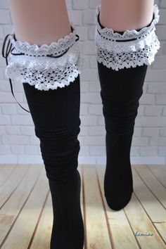 SALE Thigh High black socks  black  thigh socks with white Sock Fashion, Socks Lace, Thigh Socks, Knitted Socks, Over The Knee Socks, Black Socks, Long Socks, Japanese Animation, Athletic Socks