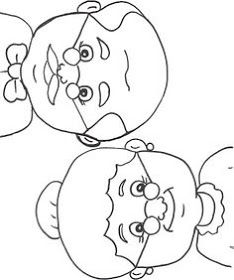 an apple coloring page with two apples and one has a face on the top half