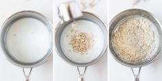 three pictures showing the process of making oatmeal