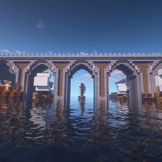 an image of a bridge that looks like it is floating in the water with no people