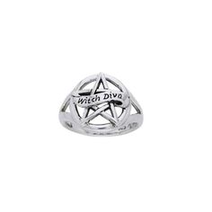 A Beautiful .925 Sterling Sliver Witch Diva Pentacle Ring. *********Bundle 2 + And Save 15%********** Sizes 5, 7 & 8. By The Peter Stone Company. Witch Diva Pentacle Silver Ring Is A Perfect Gift For The Magical Diva In Your Life Or You If You Are The Magical One! Ring Features A Pentacle With A Delicate Ribbon Proudly Displaying The Title "Witch Diva." Pentacle Ring, Peter Stone, Modern Witch, Mystical Art, One Ring, Womens Jewelry Rings, Rings Statement, Stone Jewelry, Sterling Silver Ring