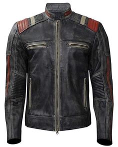 Mens Retro Cafe Racer Vintage Distressed Motorcycle Black Leather Biker Jacket  Description  Brand Leather 404 Running Size USA true Size Material genuine leather Interior 100% polyester Lining Brown leather jacket Black leather Celebrity jacket Style classic Black jacket  Cafe racer jacket Terms Of Sale: -Slight Color variations is possible due to different screening and photograph resolutions. -Zippers (puller design) and accessories (design) may vary from those in pictures depending upon avai Vintage Leather Motorcycle Jacket, Unusual Vehicles, Black Leather Jacket Men, Cafe Racer Leather Jacket, Leather Jackets Online, Distressed Leather Jacket, Retro Cafe, Cafe Racer Jacket, Motorcycle Black