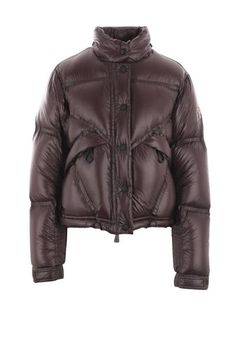 Find MONCLER Coats on Editorialist. Moncler's slightly cropped down jacket crafted in burgundy quilted nylon with the iconic logo patch at left sleeve. It features high neck, double-slider zip / snap-button closure, front pockets, long sleeves with elasticated cuffs and straight hem with drawstring. The design is completed by back zip pocket with internal backpack straps and reflective logo patch at the center. Iconic Logo, Backpack Straps, Snap Button, Dark Red, Outerwear Jackets, Sliders, Down Jacket, Patch Logo, Zip Pockets