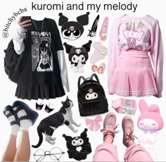 Kuromi And My Melody Outfits, Kuromi Outfit Ideas, Pink Goth Outfits, Kuromi Outfit, Sanrio Outfits, Goth Outfit Inspo, Kuromi And My Melody, My Melody And Kuromi, Melody And Kuromi