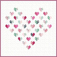 a heart made up of small hearts on a white background with pink trimmings