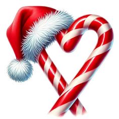 a candy cane in the shape of a heart with a santa claus hat on top