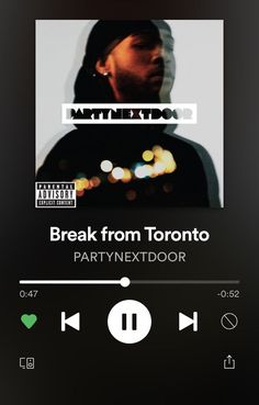 an mp3 player with the words break from toronto party next door on it's screen