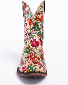 Roper Women's Ingrid Floral Western Booties - Snip Toe, Multi Multicolor Western Boots For Spring, Multicolor Leather Summer Boots, Casual Multicolor Snip Toe Boots, Multicolor Leather Boots For Spring, Spring Multicolor Leather Boots, Cow Boots, Bota Country, Roper Boots, Embroidered Boots