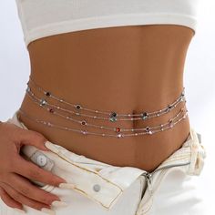 Salircon Minimalism Silver Color Metal Slim Chain Belly Waist Chain Fashion Crystal Glass Summer Rhinestone Belly Chain, Waist Jewelry, Goth Accessories, Y2k Accessories, Chain Fashion, Belly Chain, Waist Chain, Pink Rhinestones, Sunglasses Vintage