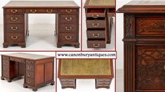 canonbury antiques, desks, pedestal desks, victorian desk, art deco desk, antique desk, mahogany desk Fret Work, Brass Swan, Functional Desk, Originals Cast, Drawer Fronts