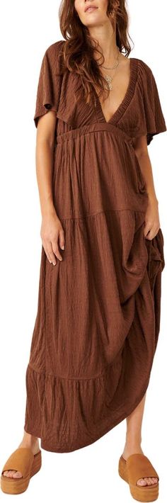 Free People free-est La La Tiered Flutter Sleeve Maxi Dress | Nordstrom