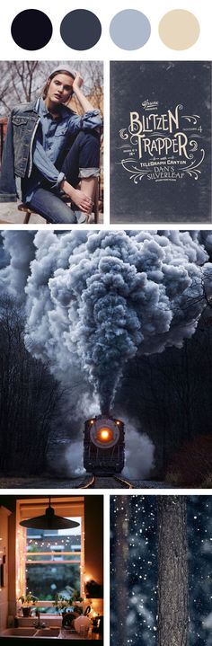 a collage of photos with trees and clouds in the background