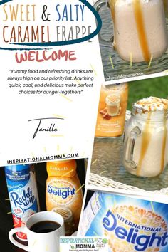 an advertisement for a drink called caramel frappe