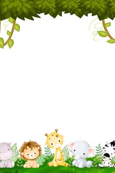 a group of animals under the tree with an empty space in the middle for text