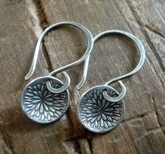 Bloom Earrings Handmade. Oxidized fine and sterling silver | Etsy Silver Stamped Earrings For Everyday, Everyday Silver Stamped Earrings, Sterling Silver Dangle Earrings Stamped, Pmc Earrings, Penny Jewelry, Precious Metal Clay Jewelry, Silversmithing Jewelry, Junk Jewelry, Metal Clay Jewelry