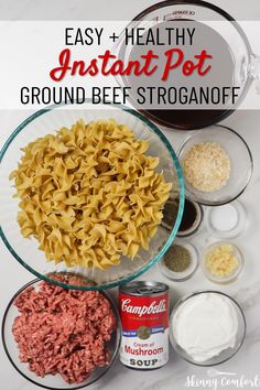 the ingredients to make instant pot ground beef stroganoni