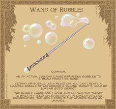 a wand with bubbles on it and the words,'wand of bubbles'above it