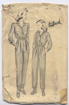 1939-1945 – World War II – Utility Clothing Era | silverquill28 Utility Clothing, Fashion 1940s, Air Raid, Butterick Pattern, 가을 패션, Mode Vintage