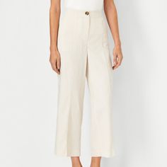 Topped With A Flattering High Waist, Our Seamed Straight Crop Pant Gets Set For The Season In Refined Twill. Front Zip With Button Closure. Vertical On-Seam Pockets. Back Besom Pockets. Hits Above The Ankle: 23" Inseam With 20" Leg Opening. 43% Lyocell, 30% Linen, 27% Rayon, Machine Washable. Cream Cropped Leg Workwear Bottoms, Cream Cropped Leg Bottoms For Work, Cream Cropped Leg Pants For Summer, White Linen Cropped Pants, Silk Dress Pants, Green Dress Pants, Ankle Pants Women, Ankle Dress Pants, Wide Leg Crop Pants