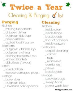 a christmas cleaning checklist with the words, twice a yearcleing and purig list