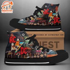 Acdc Rock Band, Acdc Power Age, Acdc High Top Canvas Shoes High top canvas shoes are a versatile and stylish footwear option that combines comfort with a classic design. Made from durable canvas material, these shoes feature a higher ankle cut, providing added support and a secure fit. They are often lightweight and breathable, making them ideal for casual outings or everyday wear. Available in a wide range of colors and patterns, high top canvas shoes can easily complement various outfits, from Casual Sneakers For Concert With Round Toe, Casual Sneakers With Round Toe For Concerts, High-top Canvas Skate Shoes With Rubber Toe Cap, Acdc Crop Top, Acdc T Shirt, Acdc Tshirt, Acdc Tee, Stylish Footwear, Shoes High