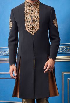 Readymade Heavy Wedding Wear Sherwani. Heavy Embroidered Work We will email you the measurement guide to confirm your size after the order is placed. SIZES AVAILABLE : 34,36,38,40,42,44,46,48,50,52 Size Chart Size (Bare Chest) Chest (Garment) Sleeves Neck Shoulder 32 34 24 15 16.5 34 36 24.5 15.5 17 36 38 25 16 17.5 38 40 25.5 16.5 18 40 42 26 17 18.5 42 44 26.5 17.5 19 44 46 27 18 19.5 46 48 27.5 18.5 20 48 50 28 19 20.5 50 52 28.5 19.5 21 52 54 29 20 21.5 To request more detailed information o Wedding Suit Styles, Senator Wears, Sherwani For Men Wedding, Indian Groom Wear, Mens Sherwani, African Wear Styles For Men, Latest African Men Fashion, India Clothes, African Dresses Men