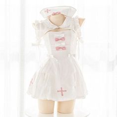 Anime Lovely White Nurse Sweet Cute Bow Uniform Lingerie Suit BE313 - Egirldoll Y2k Fashion Aesthetic, Y2k Aesthetic Fashion, Egirl Clothes, Kawaii Shirts, Nurse Costume, Kawaii Dress, Dress Hat, Kawaii Fashion Outfits, Nursing Clothes